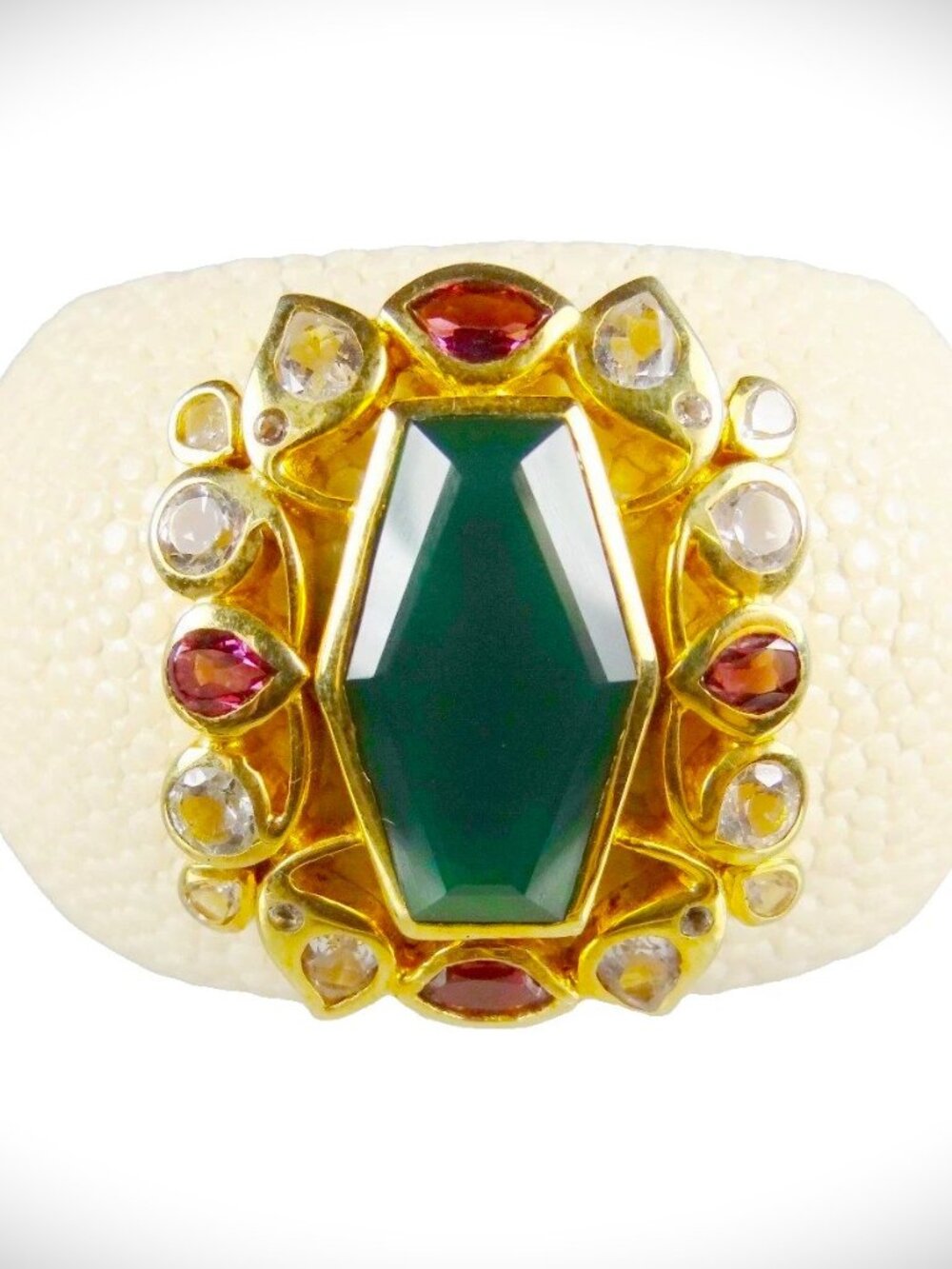 SENTI JEWELRY for Neiman Marcus Ostrich Leather & Genuine Gems Cuff Bracelet